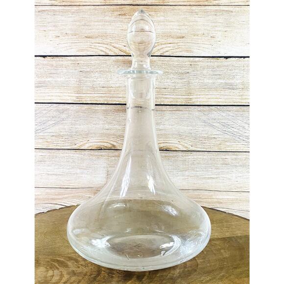 Clear Glass Genie Bottle Liquor Decanter w/ Stopper Barware 11.5" Made in Turkey - Picture 1 of 5